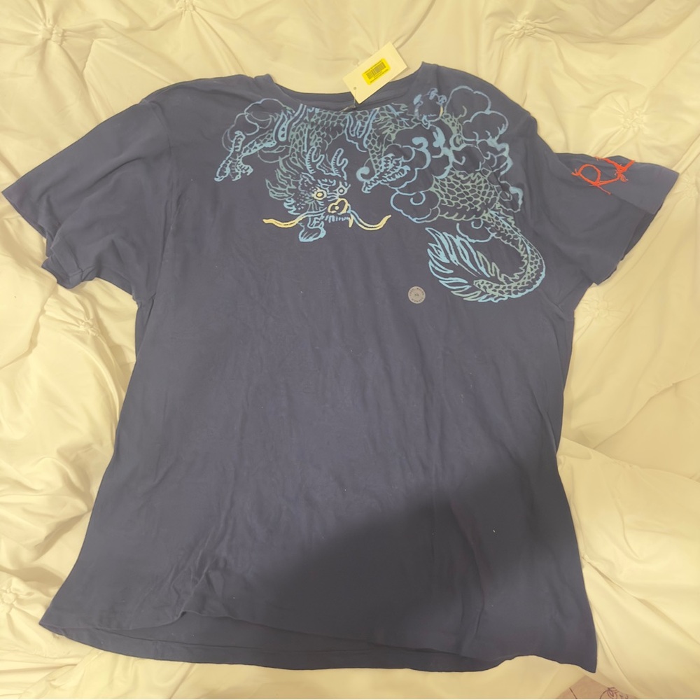 Polo Ralph Lauren Navy Dragon Graphic Tee - Blue Dragon Design Vintage Y2K